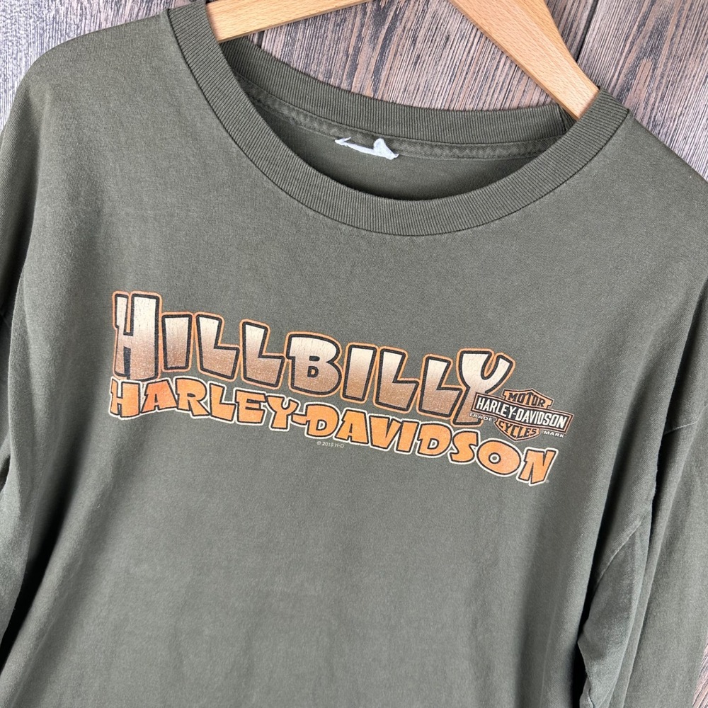 Harley Davidson Hillbilly Gatlinburg TN Long Sleeve Graphic Tee Green Men Large